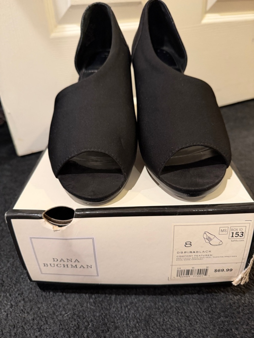 Dana Buchman Black Open-Toe Wedge Peep Mules